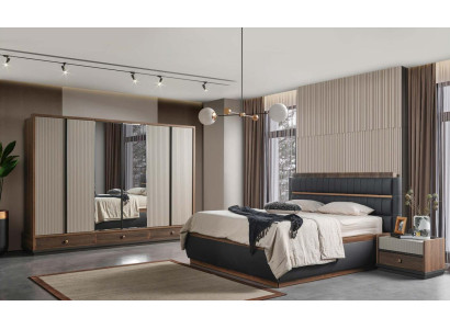 Zweifarbige Schlafzimmer Designer Garnitur Doppelbett Schrank Kommode