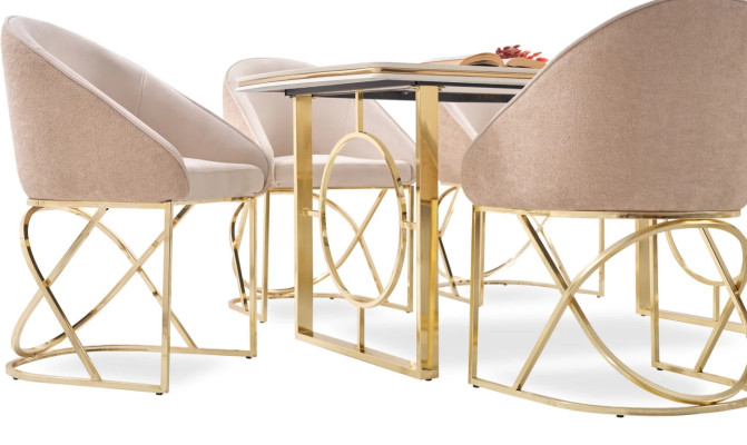 Luxus Esszimmerstuhl 6x Stühle Textildesign Metall zeitgenössische Stuhlmöbel