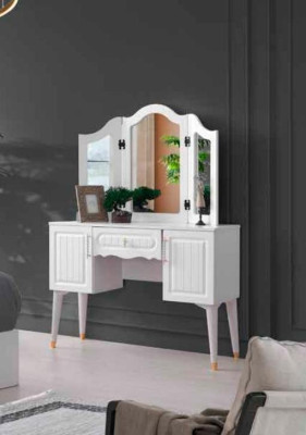 Schminktisch mit Spiegel Klassisch Stil Rechteck Design Schlafzimmer Weiß