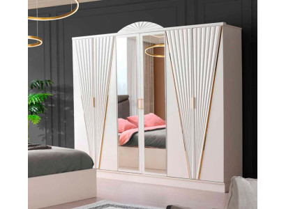 Kleiderschrank Rechteckig Art Deco Design Weiß Einfarbig Stil Schlafzimmer