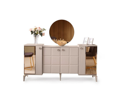 Sideboard Anrichte Esszimmer Beige Einfarbig Modern Rechteckig Form Mit Spiegel