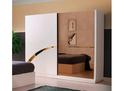 Kleiderschrank Rechteckig Modern Stil Design Weiß Gold Zweifarbig Schlafzimmer