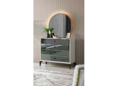 Kommode mit Spiegel Weiß Silber Zweifarbig Modern Rechteckig Schlafzimmer