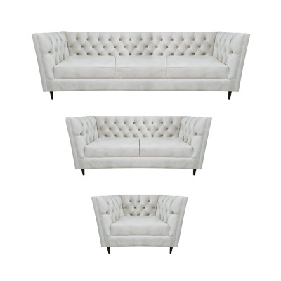 Design Komplett Weiß Möbel Wohnzimmer Set 3tlg Luxus Polstermöbel Chesterfield