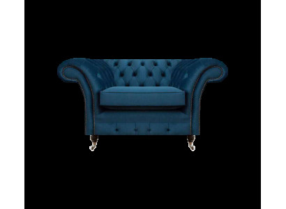Blauer Wohnzimmer Chesterfield Textilsessel Stoffmöbel Luxus Einsitzer