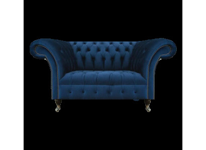 Blauer Chesterfield Zweisitzer Wohnzimmer Polster Sitzmöbel Luxus Couch
