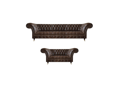 Braune Chesterfield Kunstleder Sofas Designer Wohnzimmer Couchen 2tlg
