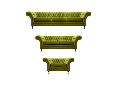Olivengrüne Chesterfield Garnitur Wohnzimmer Sofagarnitur Luxus Set 3tlg