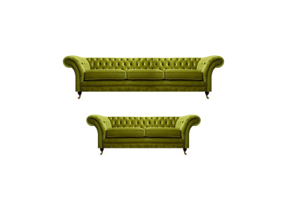 Olivengrüne Chesterfield Sofagarnitur Wohnzimmer Komplette Textil Möbel