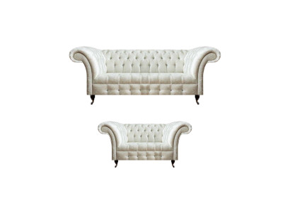 Komplette Weiße Chesterfield Sofagarnitur Moderner 3-Sitzer Luxus 2-er
