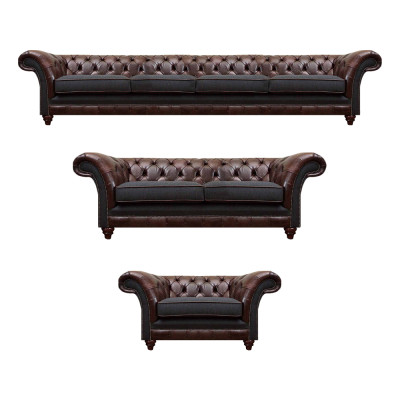 Braun-Graue Chesterfield Couchen Sessel Wohnzimmer Komplette Möbel 3tlg