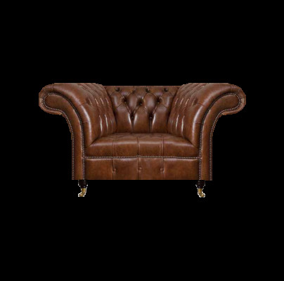 Chesterfield Brauner Ledersessel Wohnzimmer Kunstleder Einsitzer Möbel