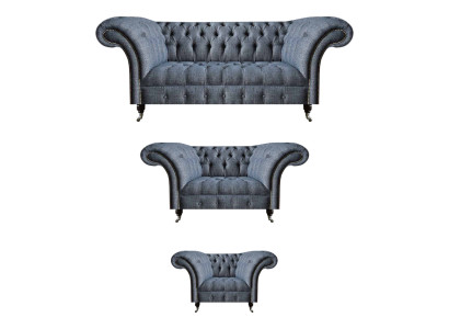Wohnzimmer Chesterfield Set Designer Graue Sofagarnitur Sessel 3-Sitzer