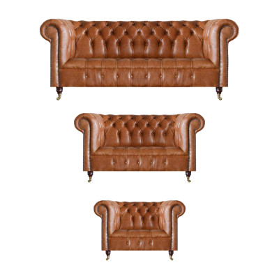 Braune Chesterfield Ledersofas Designer Wohnzimmer Couchen Möbel 3tlg