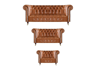Braune Chesterfield Ledersofas Designer Wohnzimmer Couchen Möbel 3tlg
