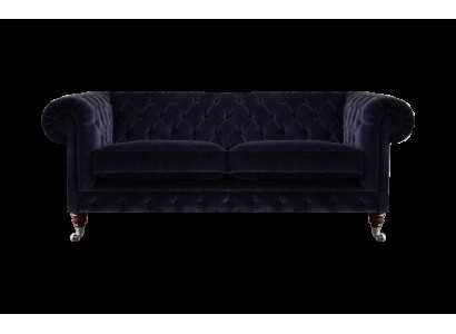 Dunkelblauer Chesterfield Zweisitzer Wohnzimmer Edles Stoffsofa Couch