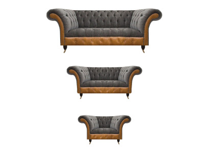 Grau-Braune Chesterfield Stoffsofas Designer Wohnzimmer Polster Möbel