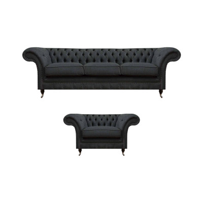 Chesterfield Polster Sitzgarnitur Designer 3-Sitzer Schicker Lehnsessel