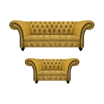 Designer Wohnzimmer Modern Gelb Sofagarnitur Set 2x Sofas Chesterfield