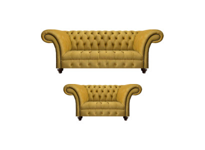 Designer Wohnzimmer Modern Gelb Sofagarnitur Set 2x Sofas Chesterfield