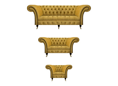 Edle Gelbe Chesterfield  Garnitur Polstermöbel Textil Couchen 3tlg Set