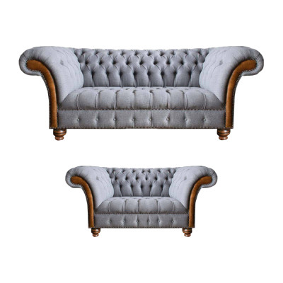 Hellgraue Chesterfield Sofas Designer Textil Couchen Polster Sitzmöbel