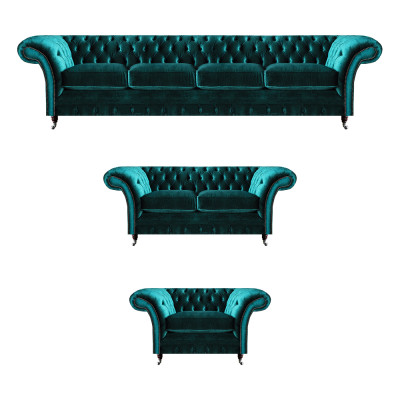 Grüne Chesterfield Textil Garnitur Wohnzimmer Designer Sofa Set 3tlg