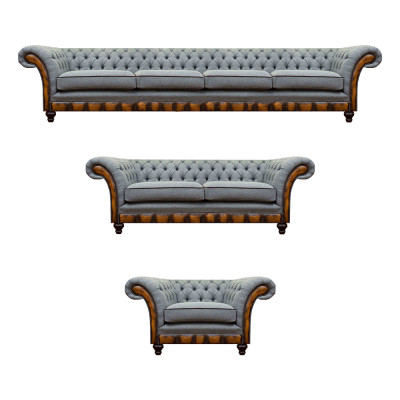 Chesterfield Hellgraue Couchen Designer 4-Sitzer Zweisitzer Lehnsessel