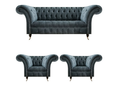 Stilvolle Chesterfield Couchgarnitur Designer Polstersofas 2x Sessel