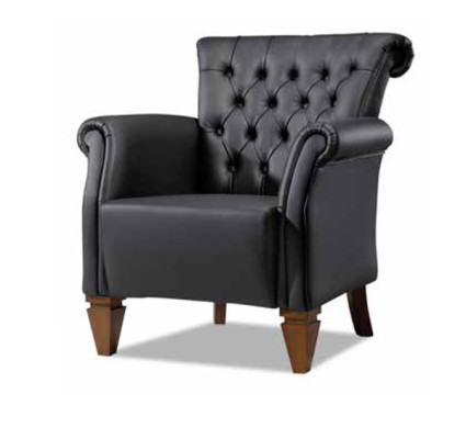Schwarze Chesterfield Sitzgarnitur Ledersofa Moderner Einsitzer 2tlg Set