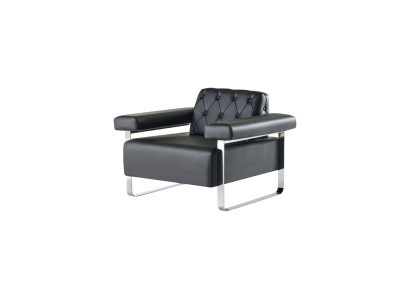 Ledersofa Chesterfield Design 1-Sitzer Schwarz Edelstahl Büro Sitzmöbel