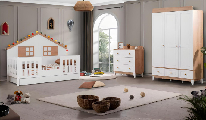 Moderne Weiße Kinderzimmer Möbel Luxus Garnitur Kinderbett Kommode neu
