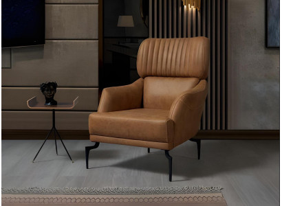 Brauner Ledersessel Luxus Wohnzimmer Lehnsessel Polster Möbel Relaxsessel