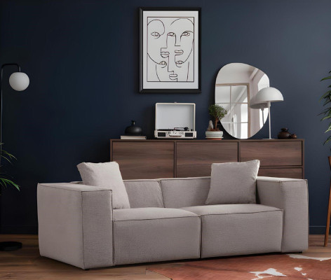 Wohnzimmer Set 2tlg 3-Sitzer mit Hocker Modern Design Grau Einfarbig