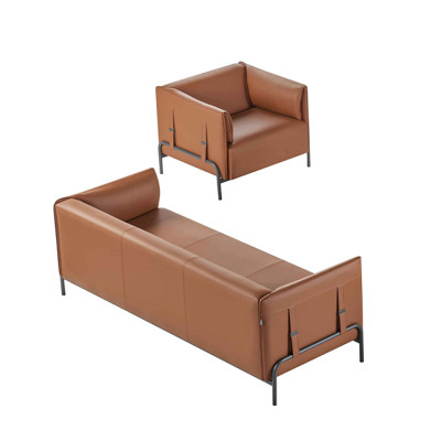 Arbeitszimmer 2tlg 3-Sitzer mit Sessel Braun Einfarbig Modern Design