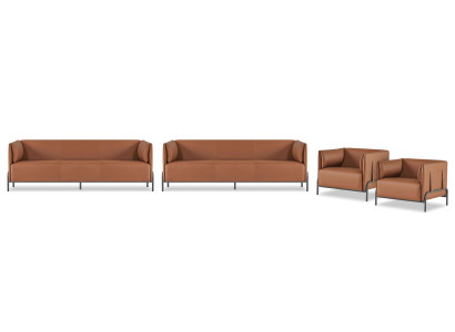 Braune Ledergarnitur Designer Arbeitszimmer Möbel 2x Dreisitzer Sessel