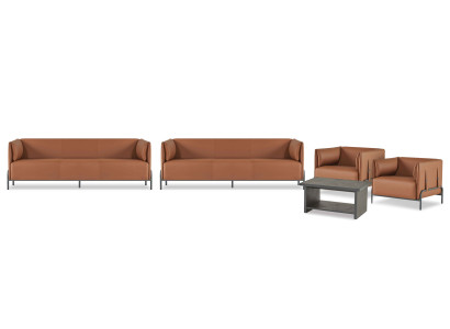 Braune Kunstleder Arbeitszimmer Designer 2x Dreisitzer Couchtisch Sessel