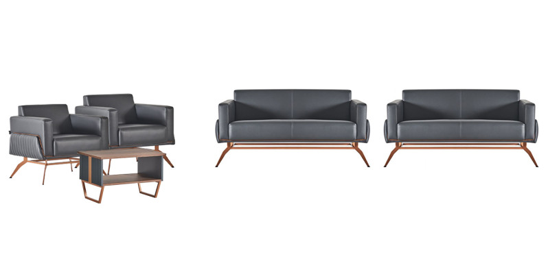 Arbeitszimmer-Set 5tlg 2x 2-Sitzer 2x Sessel Couchtisch Grau Einfarbig