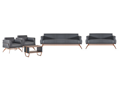 Arbeitszimmer-Set 5tlg 3-Sitzer 2-Sitzer 2x Sessel Couchtisch Grau Braun
