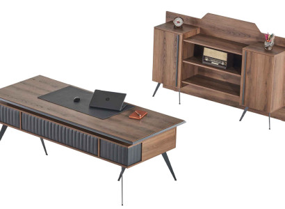 Arbeitszimmer-Set 2tlg Bürotisch Sideboard Stauraum Braun Einfarbig