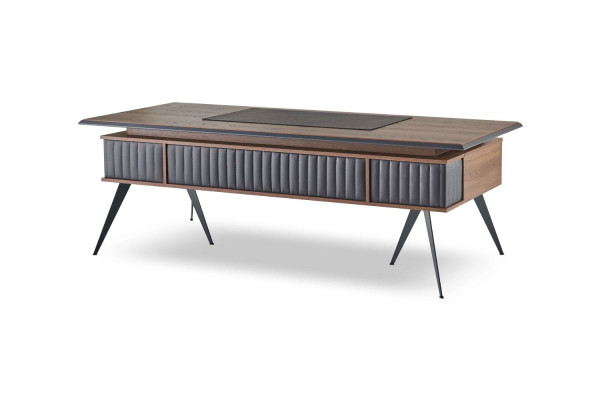 Arbeitszimmer-Set 3tlg Bürotisch Sideboard Kommode Braun Grau Zweifarbig