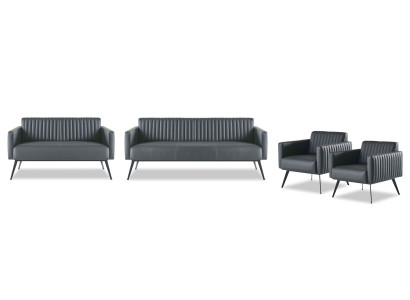 Arbeitszimmer-Set 4tlg 3-Sitzer 2-Sitzer 2x Sessel Schwarz Einfarbig