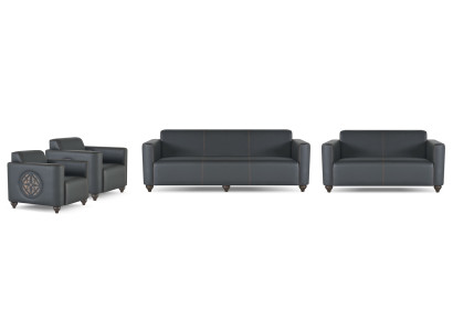 Arbeitszimmer-Set 4tlg 3-Sitzer 2-Sitzer 2x Sessel Schwarz Einfarbig