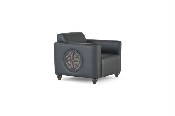 Arbeitszimmer-Set 4tlg Schwarz 3-Sitzer 2x Sessel Braun Couchtisch Modern