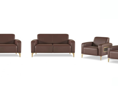 Arbeitszimmer-Set 4tlg 2x 2-Sitzer mit 2x Sessel Braun Einfarbig Modern