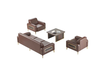 Arbeitszimmer-Set 4tlg 3-Sitzer 2x Sessel Couchtisch Braun Wohnzimmer