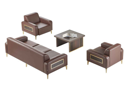 Arbeitszimmer-Set 4tlg 3-Sitzer 2x Sessel Couchtisch Braun Wohnzimmer