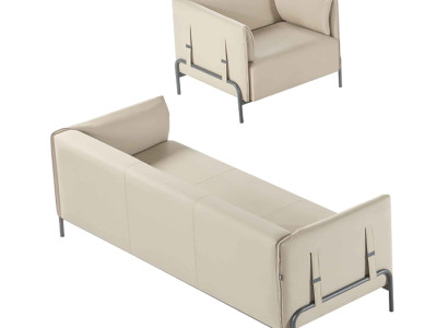 Arbeitszimmer-Set 2tlg 3-Sitzer Sessel Beige Einfarbig Kissen Wohnzimmer