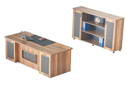 Arbeitszimmer-Set 2tlg Bürotisch Aktenschrank Braun Schwarz Zweifarbig