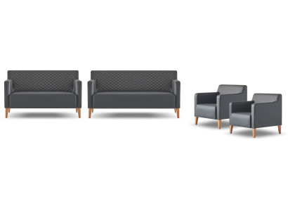 Arbeitszimmer-Set 4tlg 3-Sitzer 2-Sitzer 2x Sessel Schwarz Wohnzimmer